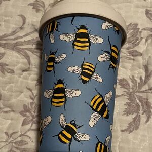Bee Patterned Blue Travel Mug